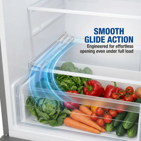 Sturdy Replacement Refrigerator Crisper Drawer Center Slide Rail Brings Slick Gliding Action Again Zero Headaches Needed Quick Hands On Fits W10671238 Kitchen Appliance Part with fresh vegetables in fridge.