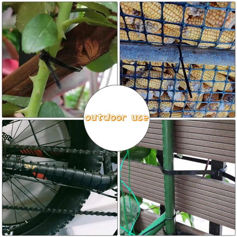 Heavy Duty 12 Inch Zip Ties 1000 Pack Black Self Locking Nylon Cable Ties For Indoor And Outdoor Use Up To 50 Lb Tensile Strength UV Resistant 0.19 Inch Wide Weatherproof Ties For Home Garage And Workshop securing plants and structures outdoors.
