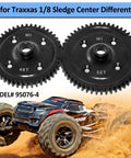 Steel Spur Gear 52T M1.0 For Traxxas One Eighth Sledge Monster Truck CNC Machined Replacement Hardened Steel Part shown with 46T gear and off-road truck