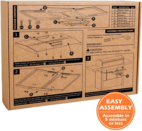 Assembly instructions for Grease Tray With Catch Pan For 24 To 30 Inch Gas Grills Universal Drip Pan Replacement package