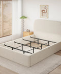 Heavy Duty Bed Slats Center Support System Featuring Tough As Nails Steel Cross Rails in a queen bed frame for anti-sag support.