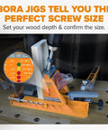 Pro Level Automatic Pocket Hole Jig Kit With Self Calibrating Drill Guide And Fifty Rustproof Screws showing adjustable wood depth settings.