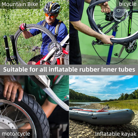 Tire Repair Kit For Bikes And Motorized Rides With Glueless Patches And Vulcanizing Patches Metal Rasp Levers Sandpaper And A Portable Storage Box Inner Tube Fix For Motorcycle BMX And Mountain Biking On The Go suitable for all inflatable rubber inner tubes
