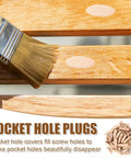 Top Shelf 80 Piece Wood Pocket Hole Plugs In 4 Assorted Sizes For Hiding Screw Heads And Tight Furniture Repair Damn Solid Dowel Pins For Real Diy Workshop Jobs with brush applying finish.