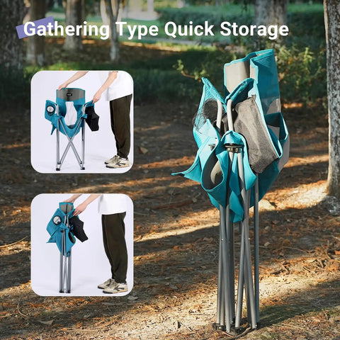 Heavy Duty Camping Folding Chair For Adults With Cup Holder And Cooler Pouch Plus Side Pocket Sturdy X Frame And Easy Setup