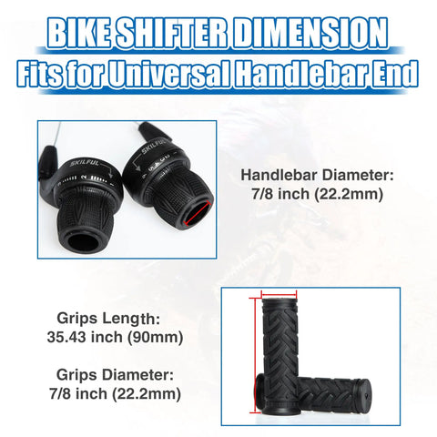 21 Speed Twist Shifter Lever Kit For Bikes 3 By 7 Gear Grip Shift Left And Right dimensions and grip size details