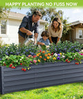 Family gardening with a Heavy Duty Tall Raised Garden Bed 8 By 3 By 1.9 Feet Galvanized Steel Rustproof Planter Box. Outdoor use.