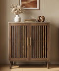 Must Have Farmhouse Style Sideboard Cabinet 31.5 Inch Wide With Slatted Doors And Adjustable Shelves Walnut Finish