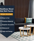 Premium Acoustic Wood Slat Wall Panels with Sound Absorbing Properties for Noise Reduction Rustic Walnut Wood Slat Panels for Interior Wall Decor, featured in a modern living room setting.
