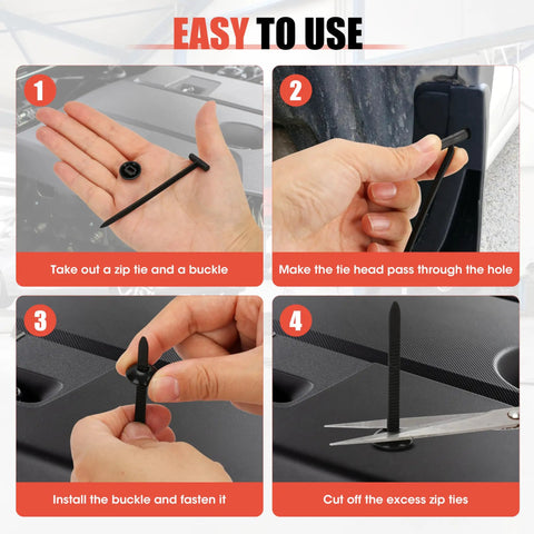 50Pcs Upgraded Nylon Cable Tie Buckle Universal Heavy Duty Self Locking Automotive Fasteners for Bumper Instructions