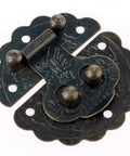 Close-up of Antique Brass Hasp Lock For Vintage Boxes And Jewelry Boxes, 40mm Iron Door Latch With Screws, scalloped edges