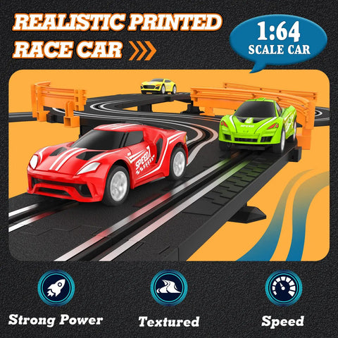Epic Slot Car Track Set With Four Fast Cars Battery Or Electric Power Dual Lap Counter Circular Overpass Raceway