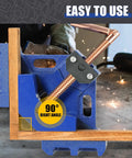 Heavy Duty 90 Degree Welding Angle Clamp 2 Pack Cast Iron Right Angle Jig For Woodworking And Metal with wood and copper detail.