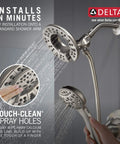 Arvo 14 Series Brushed Nickel Shower Faucet Set With In2ition 2 In 1 Dual Shower Head And Handheld Spray Combo Valve Trim Kit SpotShield Stainless 142840 SP I Valve Included spraying water