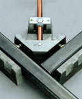 Beefy Heavy Duty Cast Iron 90 Degree Right Angle Clamp With Adjustable Swing Jaw And Quick Acting Screw, Corner Clamp For Angle Iron, 2.45 Inch T Clearance, Two Magnetic Rest Blocks, Stand-Offs WAC35D securing two steel angle irons at 90°