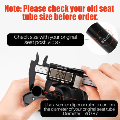 Digital caliper measuring 0.87-inch seat post for Kid Bike Seat Replacement Cushion for 12 and 14 Inch Balance Bikes