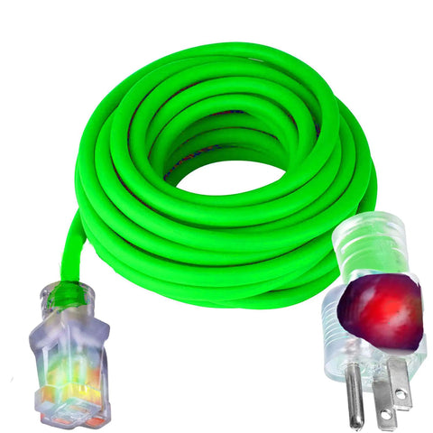 Heavy Duty Outdoor Extension Cord 50 Foot 10 Gauge 3 Prong SJTW Cable With Lighted Ends Waterproof and Flexible Copper Wire