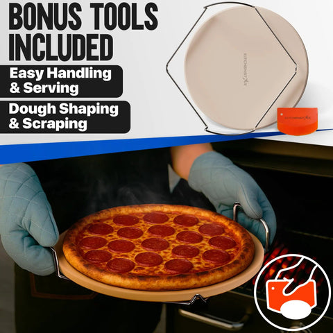 16 Inch Pizza Stone For Oven And Grill With Handles Round Five Eighth Inch Thick Cordierite Baking Stone for crispy crust