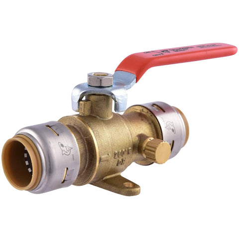 Max 3/4 Inch Push To Connect Ball Valve With Drain And Mounting Bracket, Brass Plumbing Fitting For PEX Copper CPVC PE-RT HDPE
