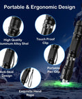 Portable Green Light Flashlight Dope Rechargeable With Long Range Adjustable Focus Tactical Beam features
