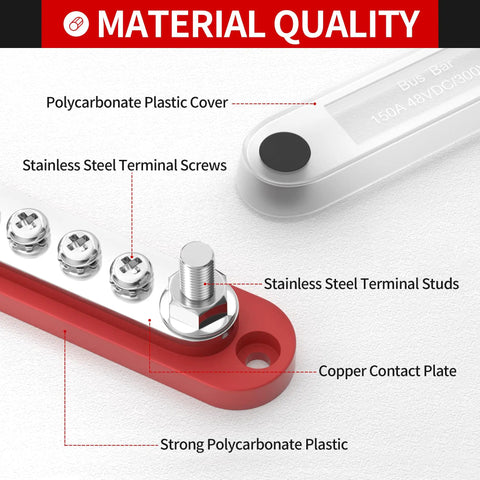 Heavy Duty 150 Amp 12 Volt Bus Bar Snap On Cover Dope Power Distribution Block detail of polycarbonate cover and stainless steel terminals