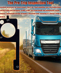4 In 1 Truck Pre Trip Inspection Tool With Brake Gauge Go No Go Tire Tread Windshield Scan And Pro Check shown beside blue truck