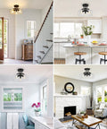 Black Semi Flush Mount Ceiling Light With Clear Glass Shade, 3-Bulb Fixture in various rooms including kitchen and living room
