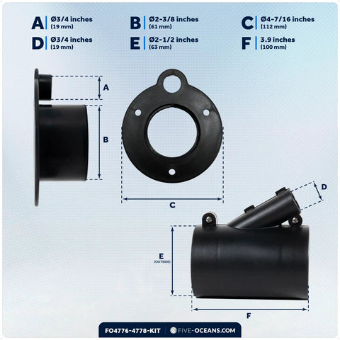 Outboard Rigging Flange Kit With Fuel Hose Port And Hose Union For Boats No Fuss Install Black Finish Includes Size Dimensions