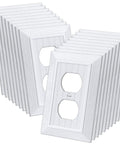 Beadboard Wall Plate 1-Gang 20 Pack Vintage Duplex Outlet Covers White Wood Grain Retro Switch Plates Standard Size 3.15 By 4.87 Inches Impact Resistant Polycarbonate Durable For High Traffic displayed in two stacks, showcasing the retro white wood grain design.