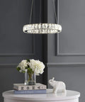 Chrome 1 Light Integrated LED Pendant With Crystal Ring Dope Adjustable Height Modern Glam Dining Room Chandelier Dimmable And ETL Listed