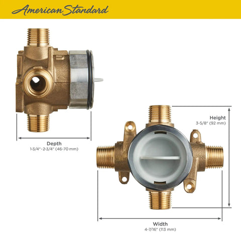 Rough In Shower Valve With Universal Inlets And Outlets Unfinished RU101 Flush Plug dimensions labeled in inches