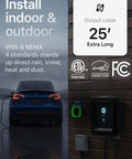 Plug And Play Level 2 EV Charger With Dope NACS Connector To Crank Your Battery Fast On Any 240 Volt Nema 14-50 Socket Smooth Operator For Tesla Or Every Street Whip Cruising Downtown, 25ft cable installed outdoors.