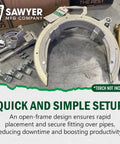 Open Frame Pipe Saddle Cutter For Beveling Torch Guide Features Quick Swap Three Size Spacers For 6 To 12 Inch Line Pipe Weld Prep with tools.