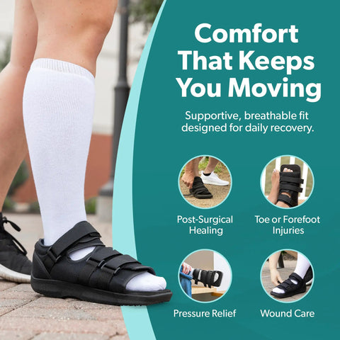 Post Op Walking Shoe With Adjustable Orthopedic Boot For Foot Surgery Delivers All Day Comfort And Easy Walk For Broken Foot And Toe Stress Fractures Men And Women XL With Cushioned Insole For Extra Support