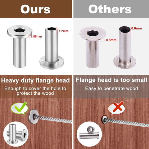 Comparison of 8 Pack Stainless Steel Protector Sleeves with competitor, highlighting flange size and wood protection use.
