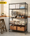 Premium Stem Casters Set Of 4 With Locking Brake Three Eighth 16 Thread One And One Half Inch Stem For Carts And Shelving Units on a wire shelf.