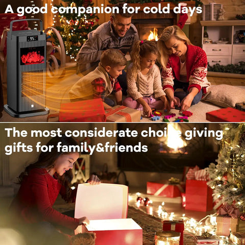 Portable Indoor Space Heater With Infrared Sensor And Fireplace Flame Effect Fast Heating From PTC Ceramic 4 Modes Eco Auto