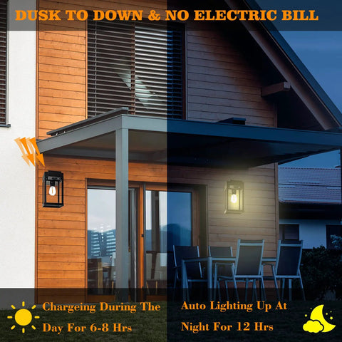 Outdoor Solar Wall Lights 2 Pack With 3 Modes Dusk To Dawn Motion Sensor LED Sconce IP65 Waterproof For Patio Fence Garden Wireless Solar Powered Lighting No Electric Bill Decorative illuminating porch at dusk