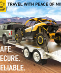 Heavy Duty Ratchet Straps With Soft Loop Tie Downs One And A Half Inch By Ten Foot Four Pack Extra Strong Four Thousand Four Hundred Pound Break Strength S Hook Latches Ergonomic Handles Ideal For Motorcycles ATVs Trailers securing an ATV on a trailer