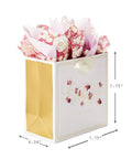 Medium Pink Floral Birthday Gift Bag With Tissue Paper Gold Foil Border Happy Birthday Lettering Laser Cut Flower Accents