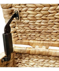Detail of latch on Rectangular Water Hyacinth Wicker Storage Trunk With Iron Wire Frame Handwoven And Breathable Organizer Chest