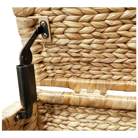 Detail of latch on Rectangular Water Hyacinth Wicker Storage Trunk With Iron Wire Frame Handwoven And Breathable Organizer Chest