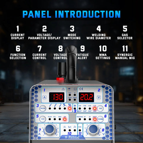 Control panel of Beast 130 Amp Plasma Cutter And Welder Combo With Dual Voltage 120V 240V for garage use, showing multiple settings.