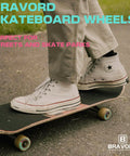 Skateboard with 54Mm By 32Mm 100A Skateboard Wheels For Street And Bowl Tricks Blue Set Of 4 in use on pavement