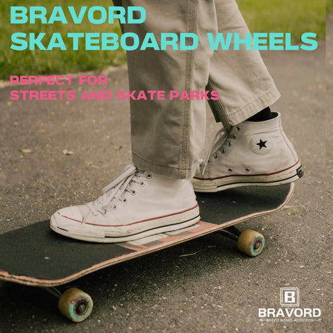 Skateboard with 54Mm By 32Mm 100A Skateboard Wheels For Street And Bowl Tricks Blue Set Of 4 in use on pavement