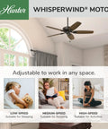 52 Inch Bronze Indoor Ceiling Fan No Light With Pull Chain, 5 Blades, Standard Mount in bedroom with windows and sofa
