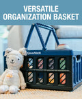Collapsible Grocery Baskets With Handles 24L Ocean, 3 Pack in living room with toy and cups, versatile organization