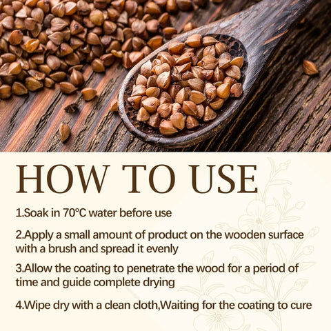 Premium Linseed Oil And Beeswax Wood Finish Sets Fast For A Killer Protective Seal with instructions and seeds on wood.