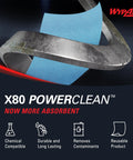 PowerClean X80 Cloths Heavy Duty Wipes Brag Box Blue 152 Sheets highlighted on durable and absorbent features