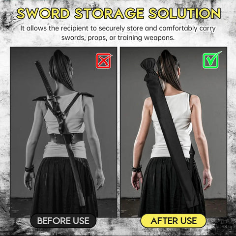 Comparison of sword on back vs Large Sword Bag 51 Inch Katana Case With Adjustable Straps, Durable Sword Cover For Cosplay And Party Protective Carrying Case